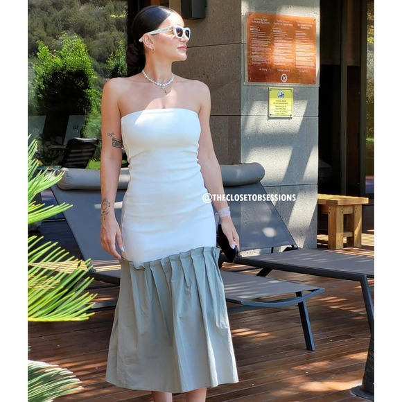 ZARA Strapless Pleated Midi Dress NWT – White & Sage Green, Size M & L - Picture 7 of 16